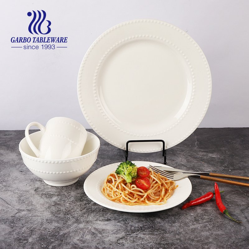 High quality dot embossed design porcelain bowl plate dinner set