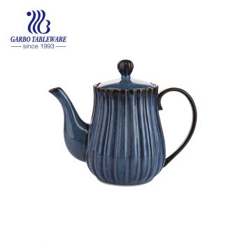 High temperature porcelain vertical design teapot with blue glazed