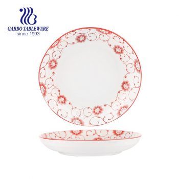 Wholesale A/B grade heatable microwave safe round deep dish under glazed decor 8inch fine porcelain dinner plate