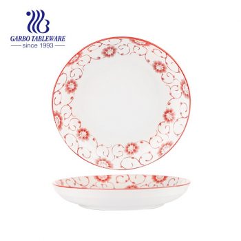 Prato redondo profundo e seguro para micro-ondas aquecível de grau A / B sob decoração vitrificada prato de porcelana fina de 8 polegadas