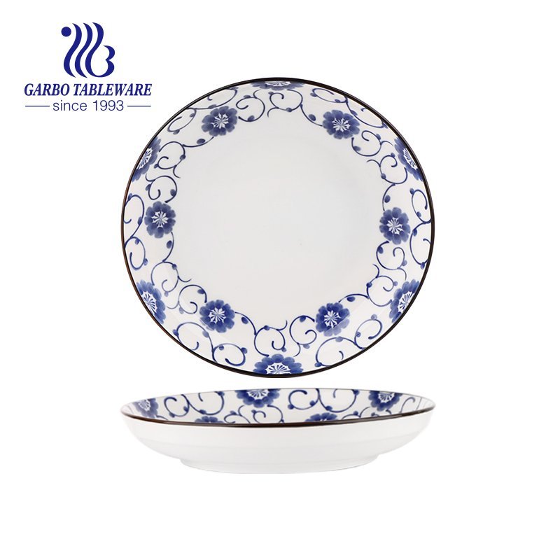 Nueva llegada de lujo único bajo diseño de decoración esmaltada fina placa de cargador de cena de porcelana de 8 pulgadas