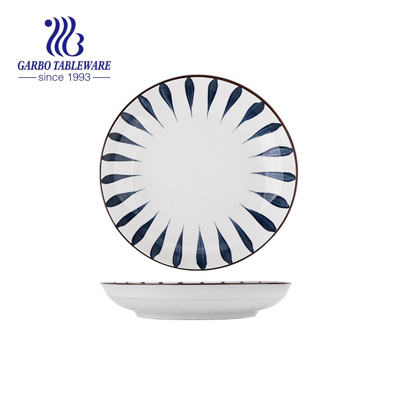 Prato redondo profundo e seguro para micro-ondas aquecível de grau A / B sob decoração vitrificada prato de porcelana fina de 8 polegadas