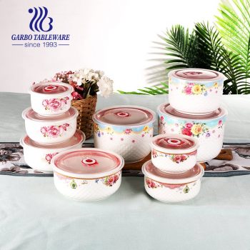 Envase de comida determinado del cuenco de la porcelana de Hotsale 3pcs con la etiqueta modificada para requisitos particulares