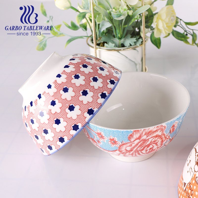 300ml ceramic bowl with outside underglazed color design for wholesale