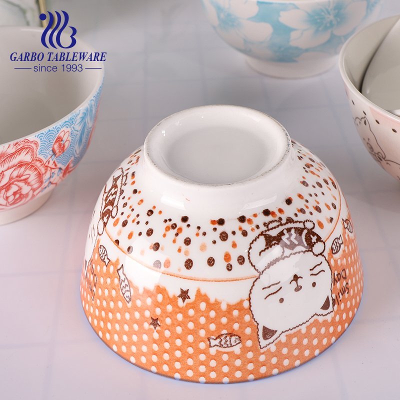 300ml ceramic bowl with outside underglazed color design for wholesale