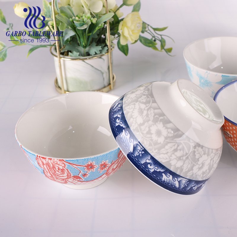 300ml ceramic bowl with outside underglazed color design for wholesale