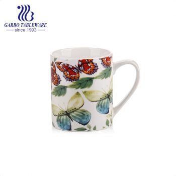 Mariposa con estampado de calcomanías completas tazas de porcelana para beber agua uso diario en el hogar taza de cerámica clásica con diseño personalizado asa grande