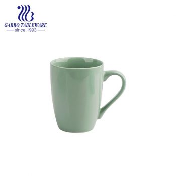 Green color glaze ceramic water drinking mug porcelain bright surface cold drinks mugs office coffee and juice cup with handle