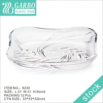 Assiettes à dîner de cuisine en plastique durables de forme carrée avec plateau de service à motif en relief pour les collations et les dîners de famille avec les enfants