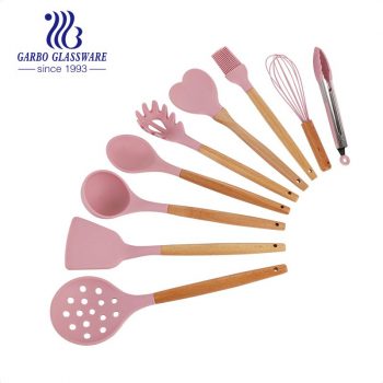 Juego de utensilios de cocina de silicona de color rosa, juego de utensilios de cocina de 31 piezas Juego de espátula de silicona resistente al calor con mango de PC