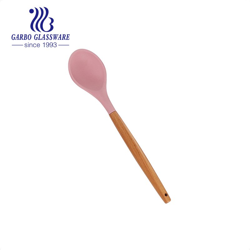 Conjunto de espátula de silicone Turner em formato de coração Colher de espátula sólida com alça de bambu