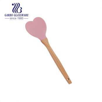Heart Shape Silicone Turner Spatula Set Non-Stick Rubber Slotted Serving Turner Solid Spatula Spoonula with bamboo handle