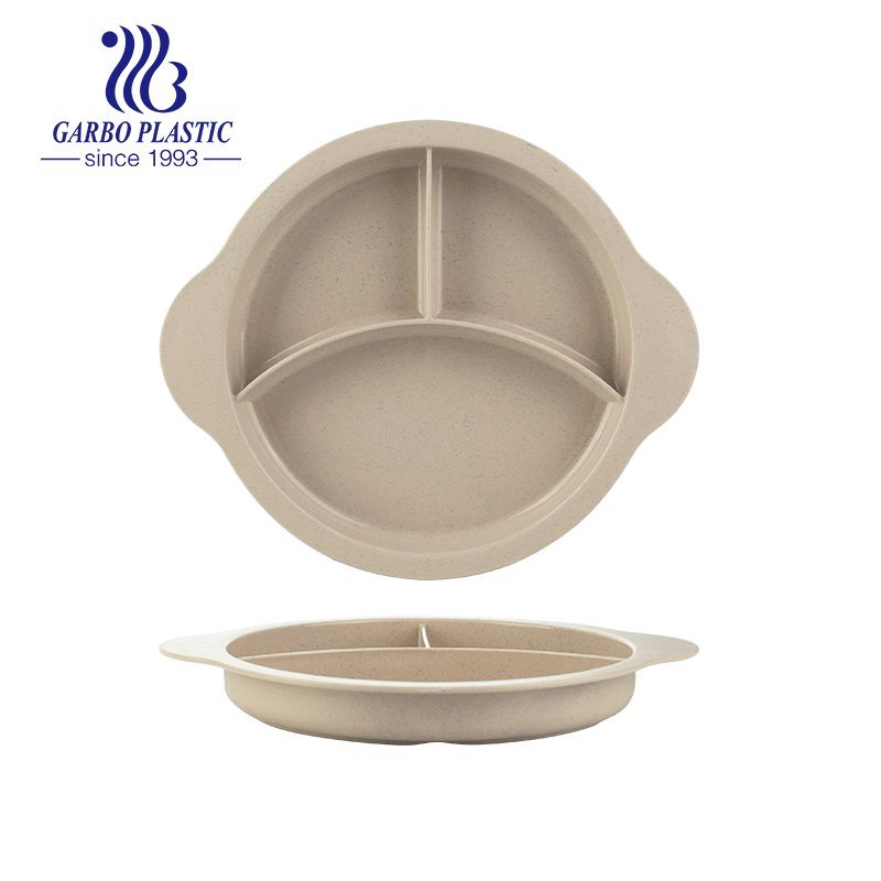 Durable and Colorful Natural Wheat Straw Sectional Plates with multi-dividers Food safe Tray for kids and adults