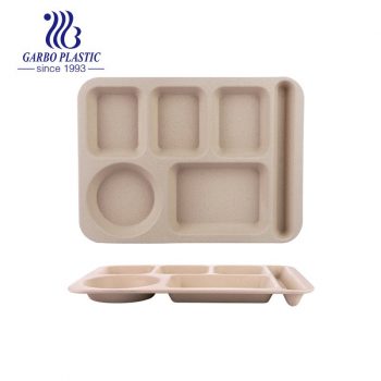 Durable and Colorful Natural Wheat Straw Sectional Plates with multi-dividers Food safe Tray for kids and adults