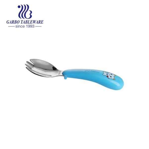 High quality cartoon cute design plastic handle 304 stainless steel fork spoon for kids