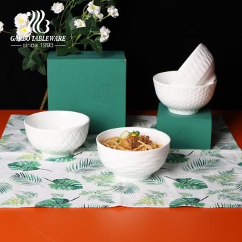 Tigela de arroz de cerâmica branca de alta qualidade de 400ml com design externo