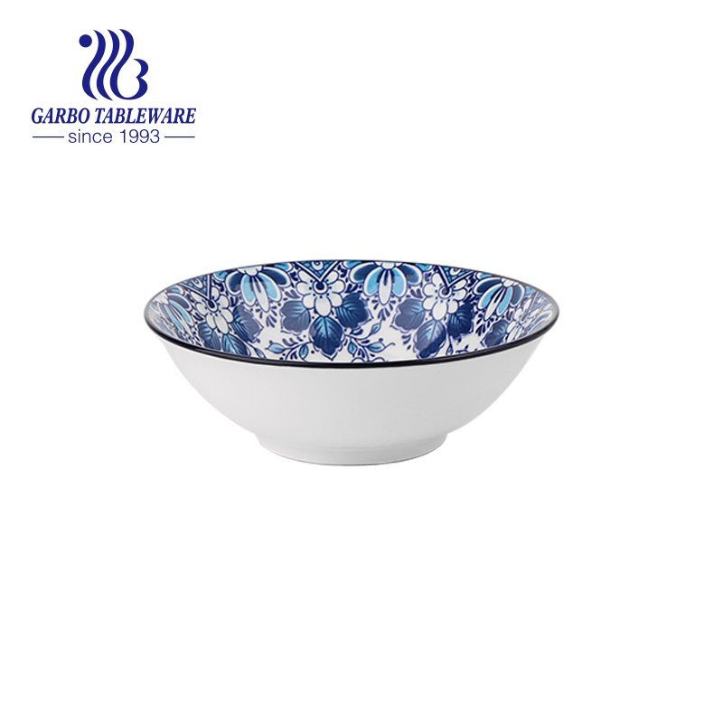 410ml ceramic bowl with inside underglazed design for daily usage