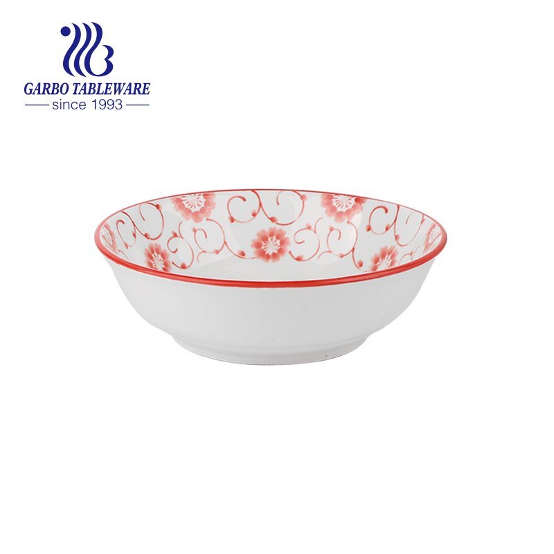 Tigela de porcelana de 6 polegadas com design de baixo-vitrificado para comer macarrão