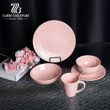 700ml pink color-glazed noodle bowl with embossed for wholesale