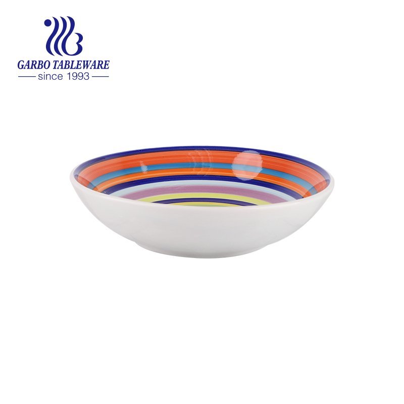 Stoneware series of 600ml bowl with inside handpainted pattern for wholesale