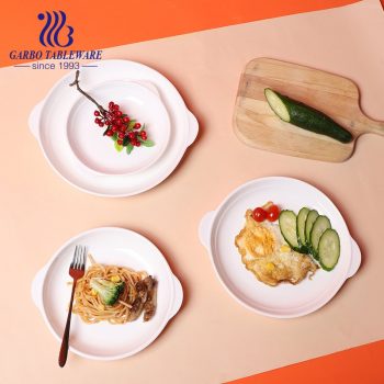 Plato de servicio de comida de 7 pulgadas con mango de oreja plato de postre de porcelana de hotel blanco liso redondo al por mayor