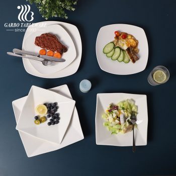 Factory outlet hotel banquet serving unique 10.5inch square porcelain flat plate