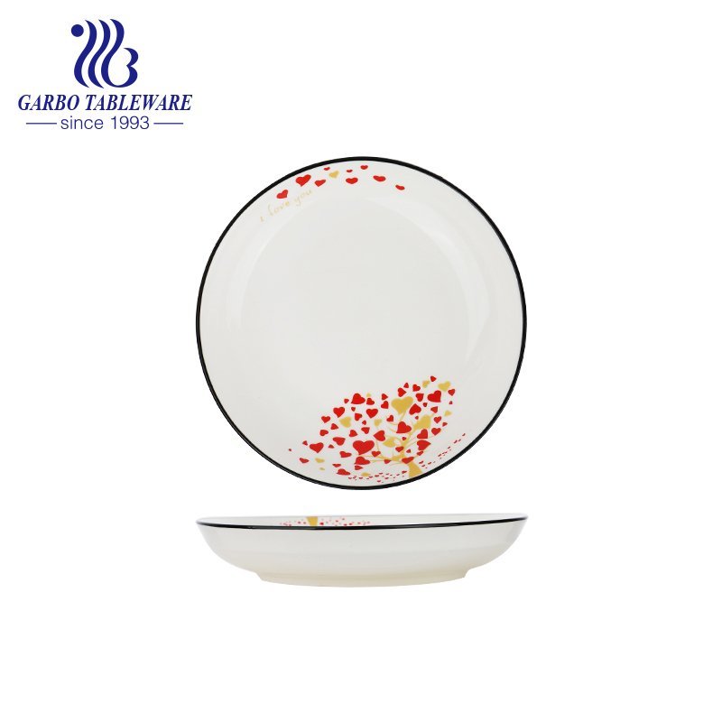 Wholesale classic custom under glazed decor rice serving plate 7inch porcelain dessert dish