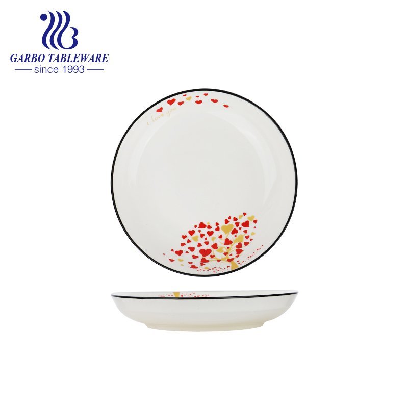 Atacado clássico personalizado sob decoração vitrificada prato de servir de arroz em porcelana de 7 polegadas