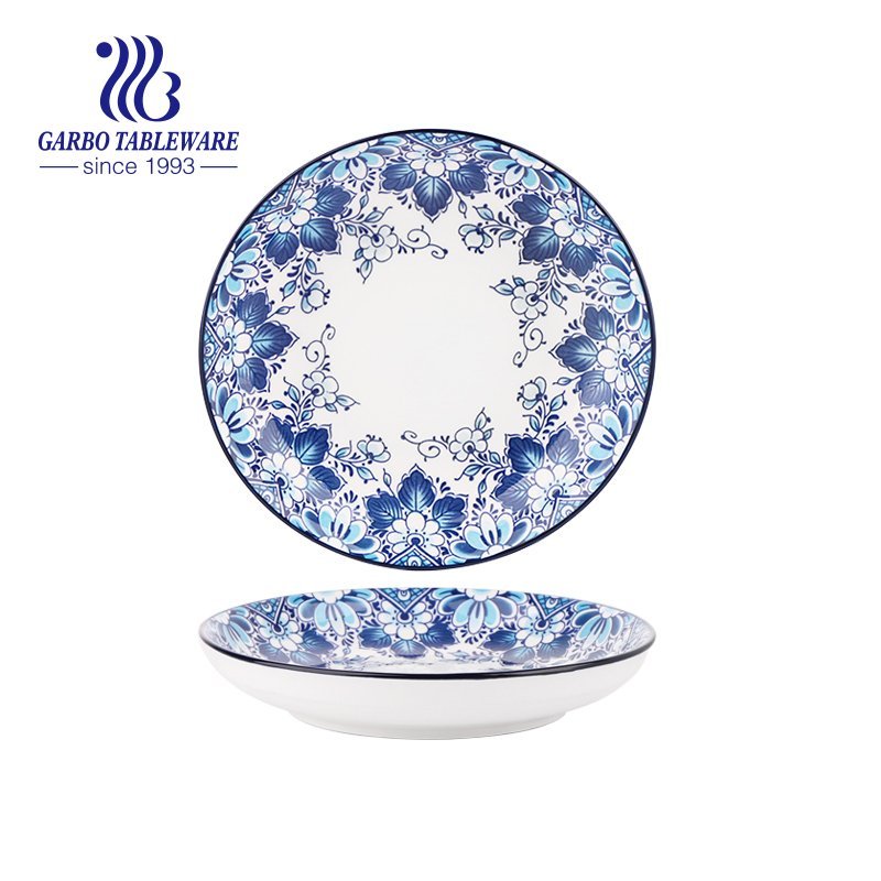 Wholesale classic custom under glazed decor rice serving plate 7inch porcelain dessert dish