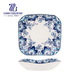 Custom unique decor wholesale tableware fine porcelain plate 8.5inch square porcelain dish