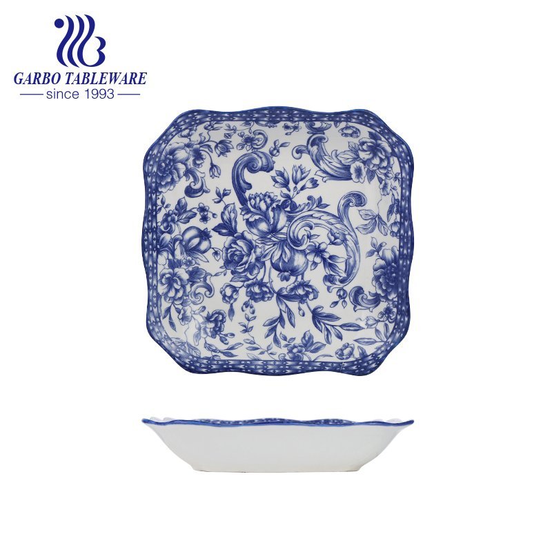 Custom unique decor wholesale tableware fine porcelain plate 8.5inch square porcelain dish
