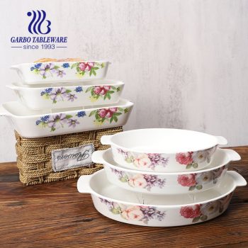 10 inch 3 PCS porcelain bakeware set with ear and flower decal decoration