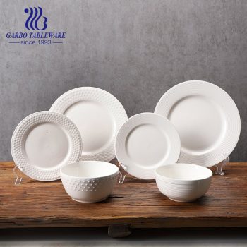 12pcs embossed design white porcelain dinnerware set