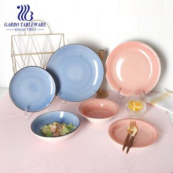 12pcs color glazed stoneware plate bowl dinnerware set