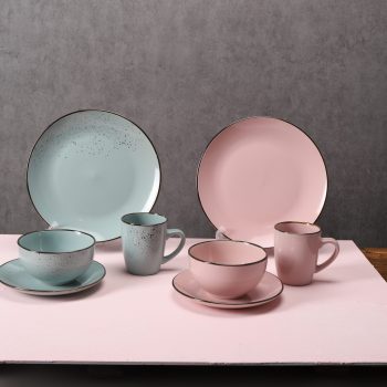 16шт розовый и синий цвет глазурованная керамическая тарелка чаша кружка набор посуды