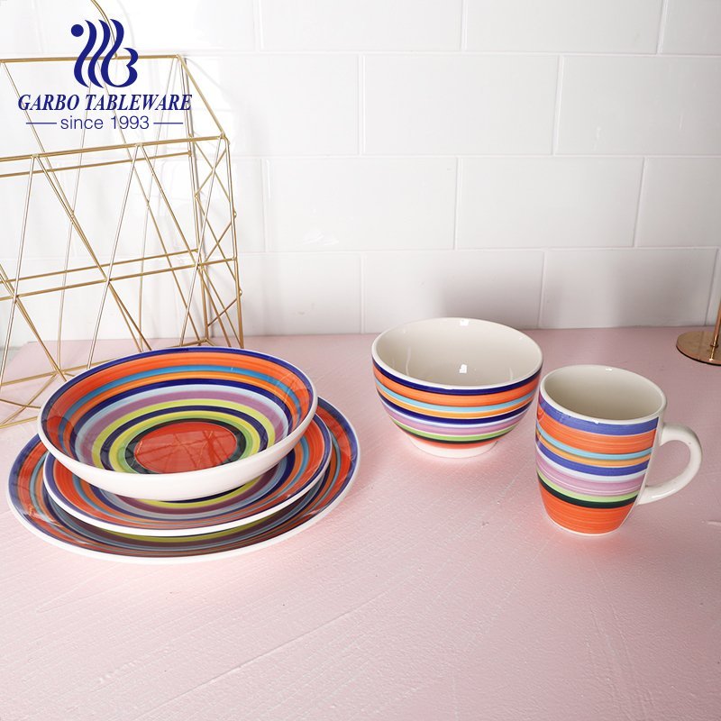 Juego de cena de cerámica de pintura a mano esmaltada en color arcoíris clásico de 16 piezas