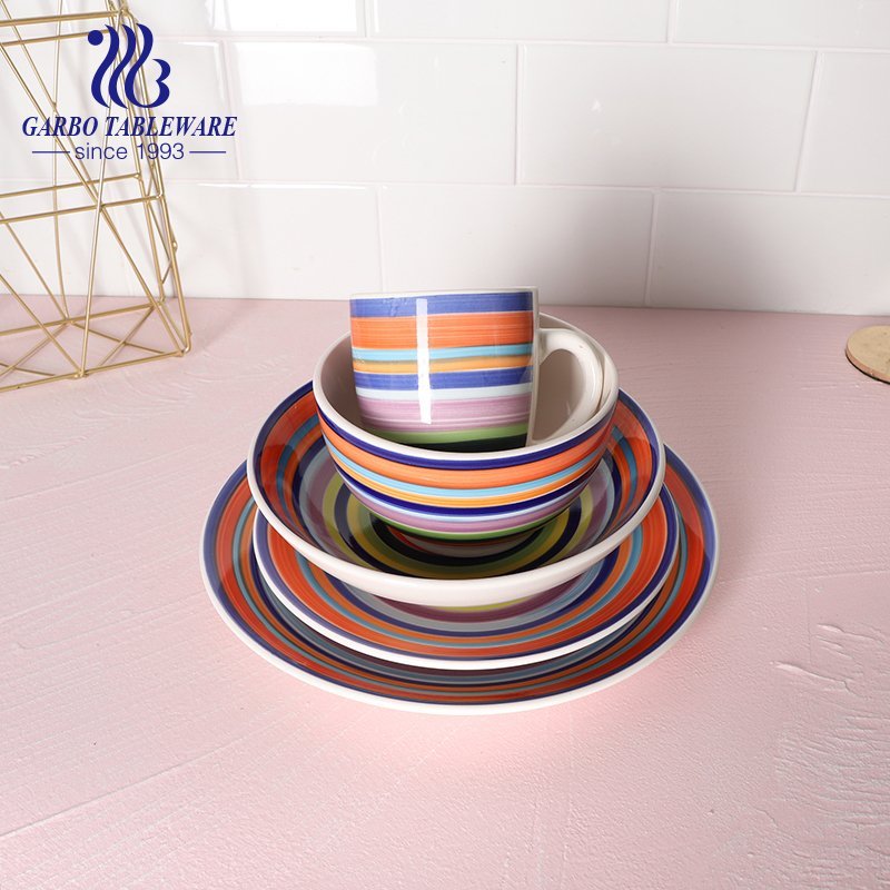 Classic 16 pcs rainbowl color glazed hand painting  ceramic dinner set