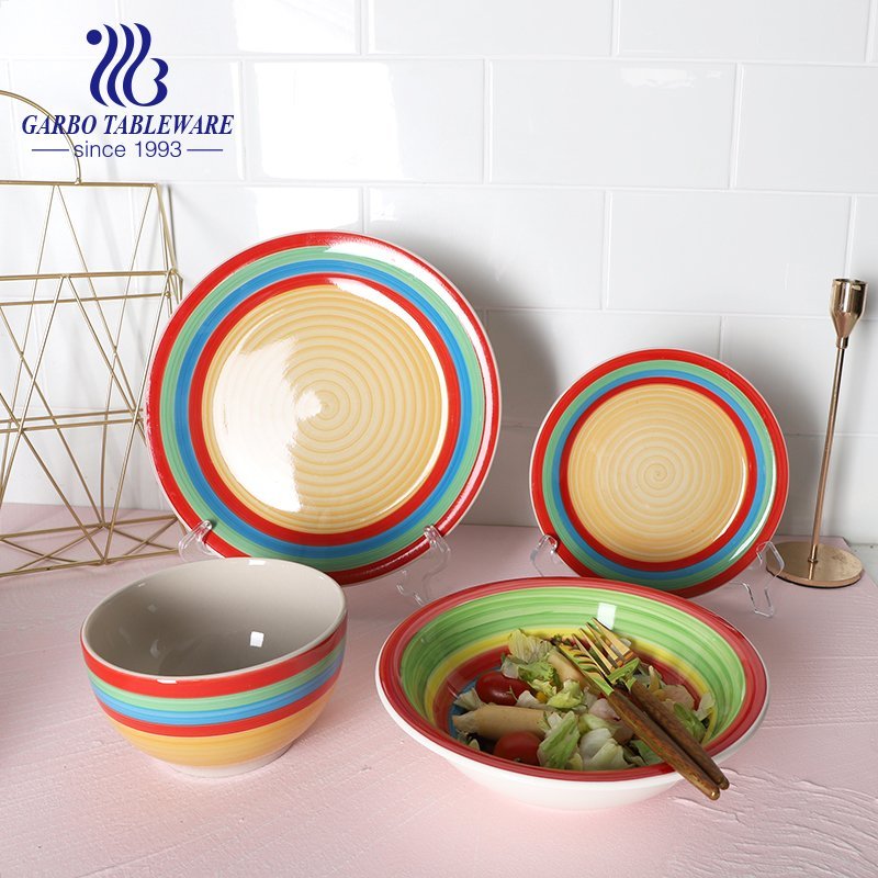 Classic 16 pcs rainbowl color glazed hand painting  ceramic dinner set