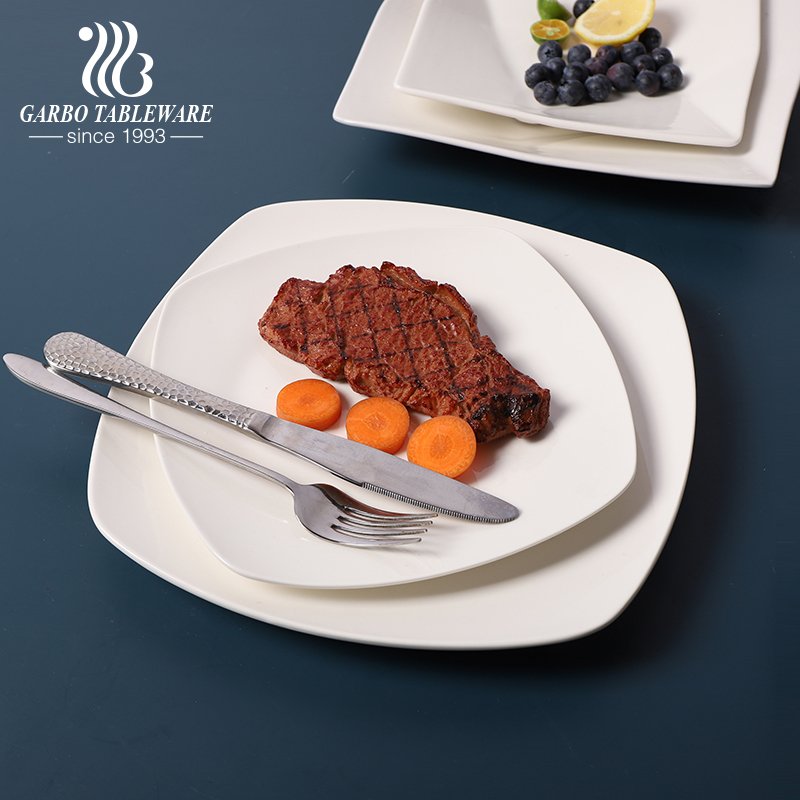 Factory outlet hotel banquet serving unique 10.5inch square porcelain flat plate