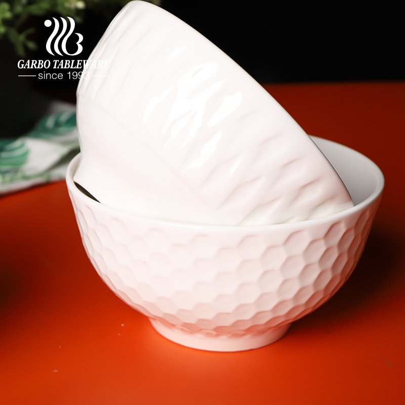 High quality 400ml white ceramic rice bowl with outside design