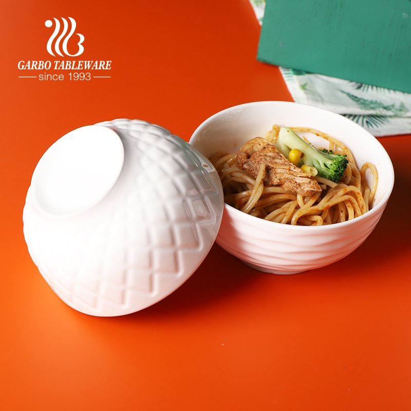 High quality 400ml white ceramic rice bowl with outside design