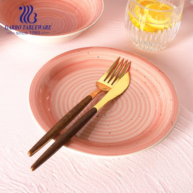 12pcs color glazed stoneware plate bowl dinnerware set