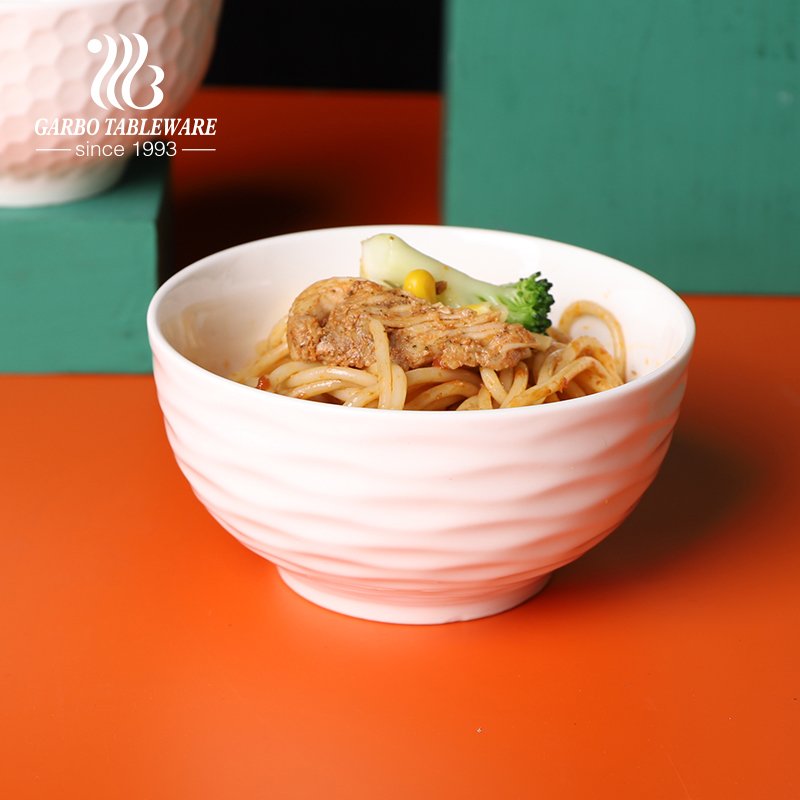 High quality 400ml white ceramic rice bowl with outside design