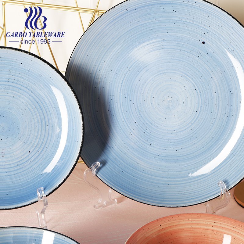 12pcs color glazed stoneware plate bowl dinnerware set