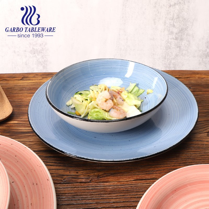 12pcs color glazed stoneware plate bowl dinnerware set