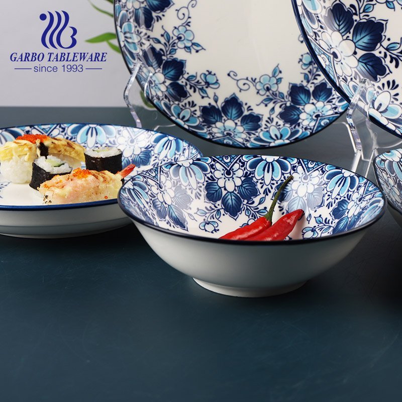 Hotsale 820ml porcelain bowl with underglazed color pattern for noodles