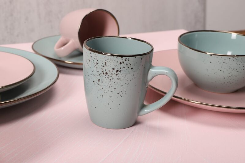 16pcs Pink and blue color glazed stoneware plate bowl mug dinner set