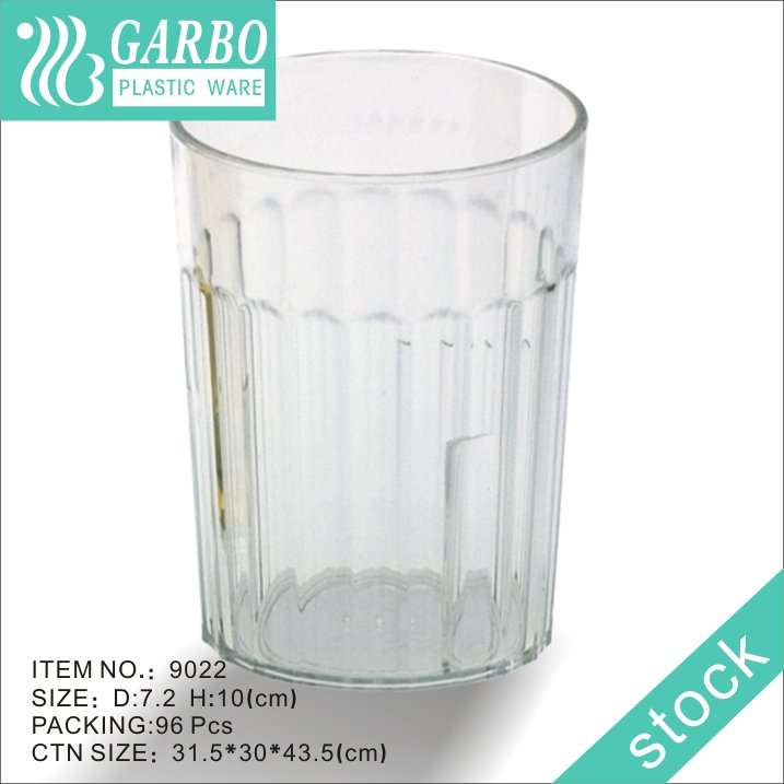 Copo de água de plástico transparente de 440ml para copos domésticos com design de faixa