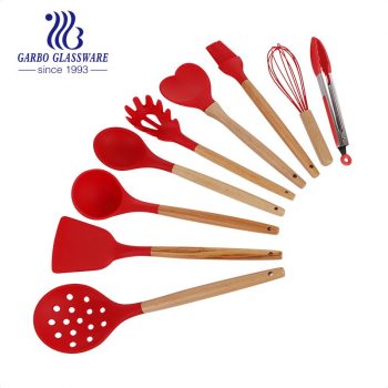 12 Pcs Silicone Cooking Utensils Kitchen Utensil Set Heat Resistant,Turner Tongs,Spatula,Spoon,Brush,Whisk. Wooden Handles