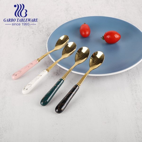 410SS Elegant 4 color design ceramic handle design flatware stainless steel dessert tea spoon